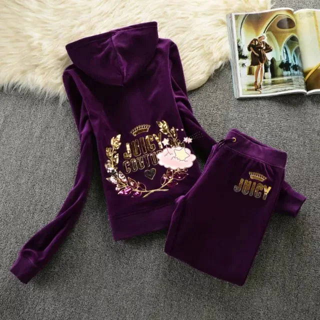 Velvet Sports Jacket Women'S Long Sleeved Casual Wear Hoodie Sequins Slim Fit And Slimming Two-Piece Set