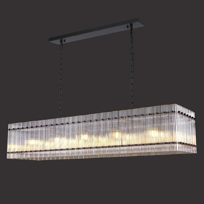 Modern Rectangular Crystal Glass Chandelier, 10-Lights Black Chandelier Lighting Contemporary Pendant Ceiling Light Fixture