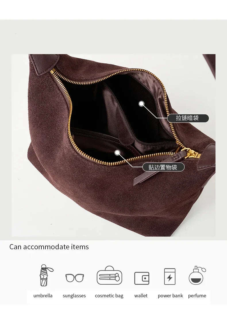 Winter Women's Natural Suede Leather Crossbody Bag Female Casual Versatile Shoulder Handbag Ladies Classic Cowhide Underarm Bags