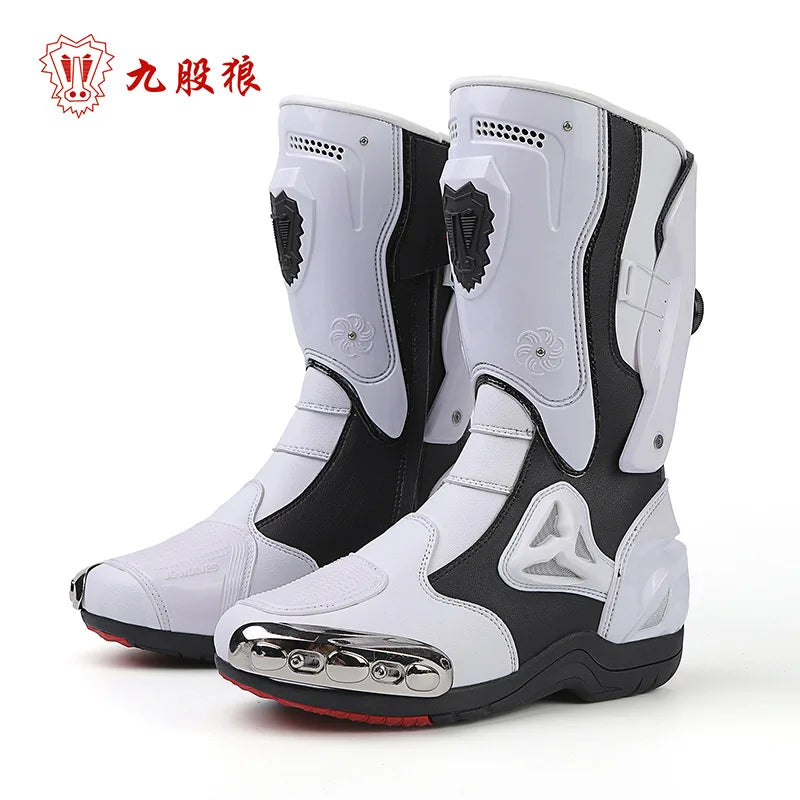 JG-Wolf Leather Motocross Boots Men Anti-slip Off Road Motorcycle Boots Adventure Touring MX MTB Dirt Bike Boots