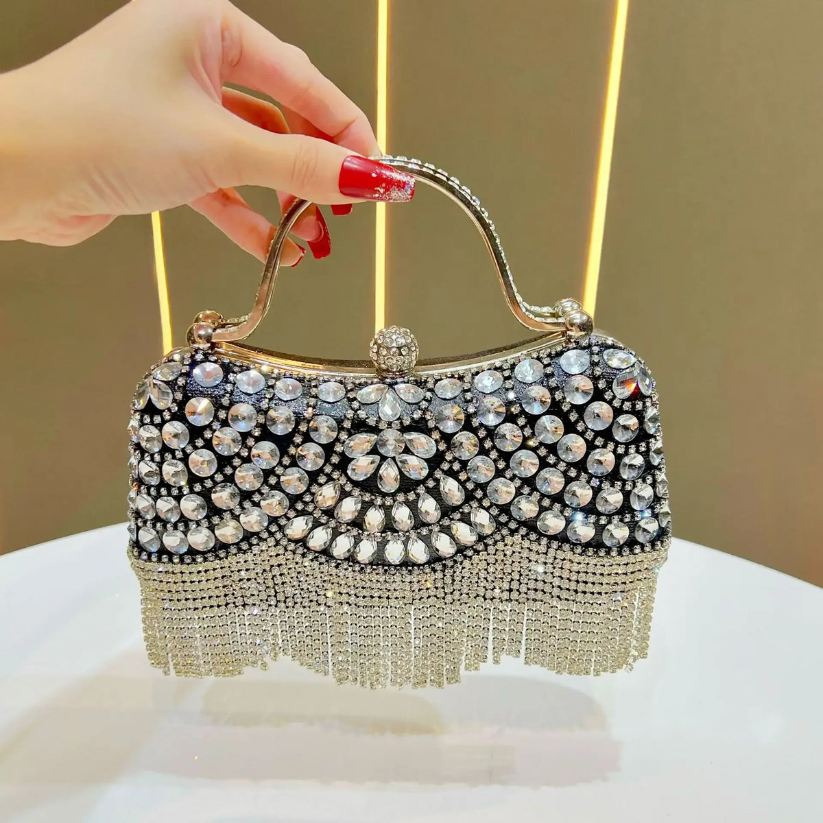 Elegant Rhinestone Clutch Evening Bag Women Party Clutch Purse Fringe for Birthday Wedding Banquet Occasions Handbag Wedding