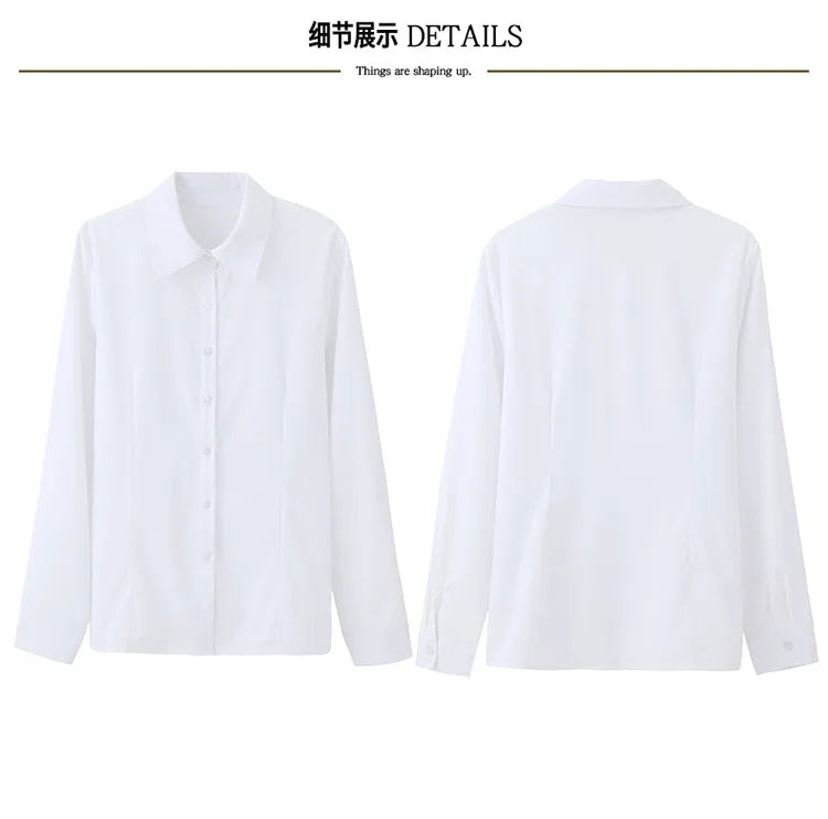 Women Elegant Solid Button Shirt Chiffon Blouse Spring Summer Casual Solid Long Sleeve Turn Down Collar Tunics OL Shirt Tops