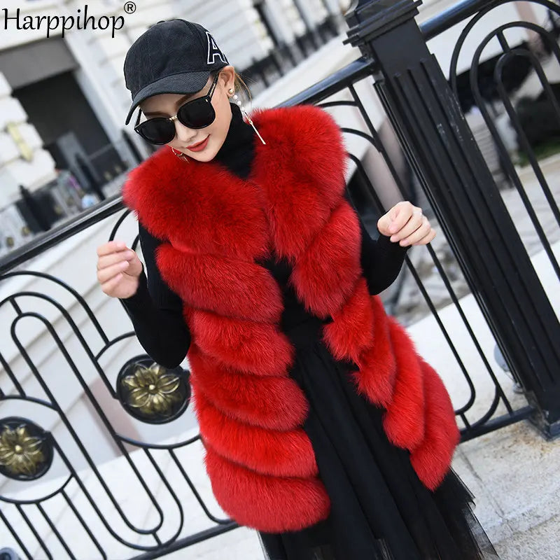 Women Natural Real Fox Fur Vest Autumn Winter Ladies 6 Strips Gilet Sleeveless Genuine Fur Coat Female Real Fur Vest Waistcoat