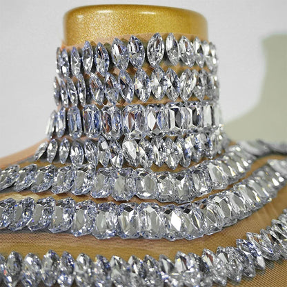 Silver Rhinestone Sequin Dance Set Women Sexy Bodysuit Gogo Latin Pole Dancing Stage Performance Wear Nightclub Drag Queen Show