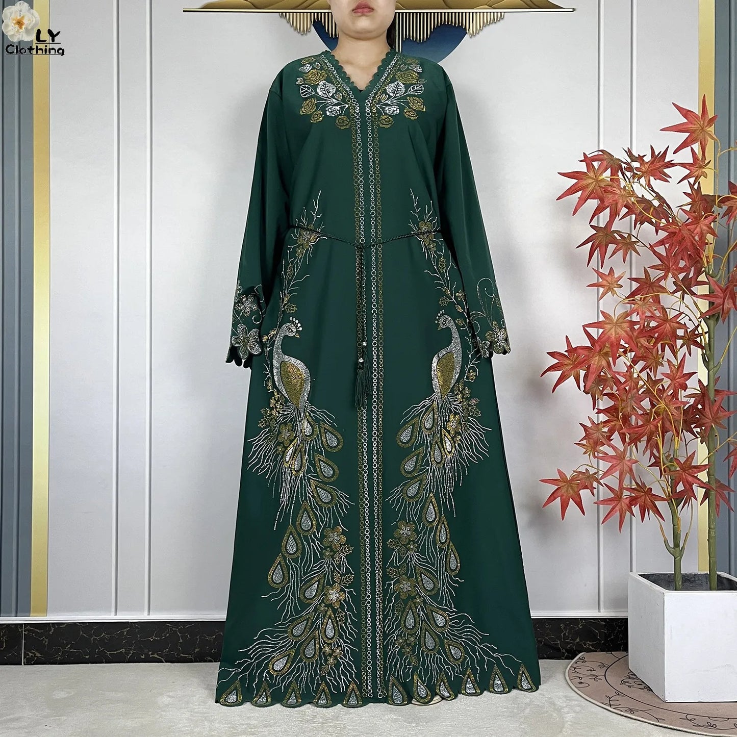 New Style Fashion Dubai Muslim Women Dress Elegant Arabic Femme Hijab Long Sleeve Chiffon Diamond Abaya Islamic Turkey Clothing