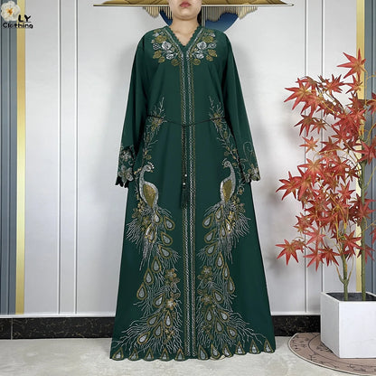 New Style Fashion Dubai Muslim Women Dress Elegant Arabic Femme Hijab Long Sleeve Chiffon Diamond Abaya Islamic Turkey Clothing