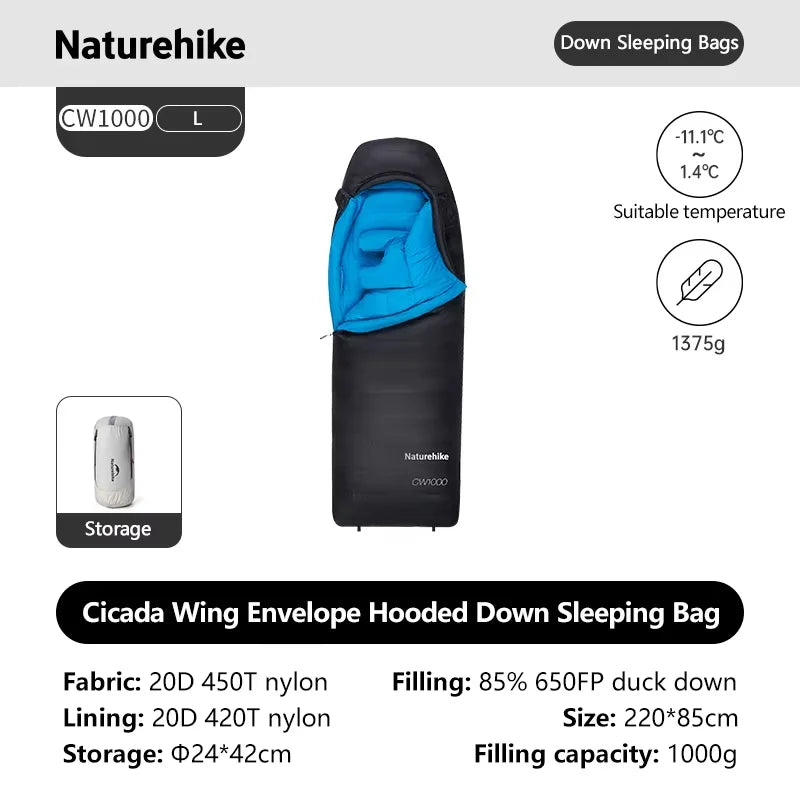Naturehike CW400 CW700 Sleeping Bag Lightweight Duck Down Winter Thick Warm Ultralight Outdoor Hiking Camping Travel Equipment