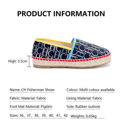 CH Fashion Monogram Print Commuter Flats Woven Material Fisherman 2025 New Luxury Brand Slip-On Women's Casual Shoes