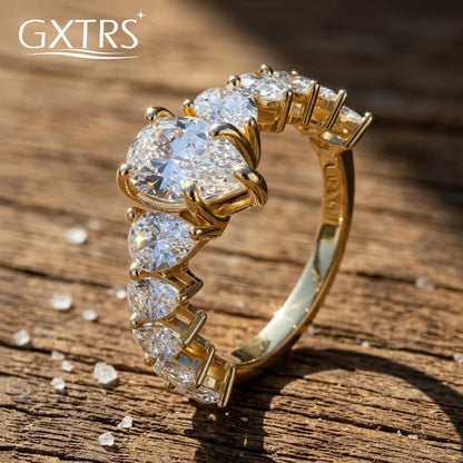GXTRS 3CT Waterdrop Moissanite S925 Silver Rings For Women Men Sparkling Pear Cut Lab Diamond Wedding Row Band Fine Jewelry Gift