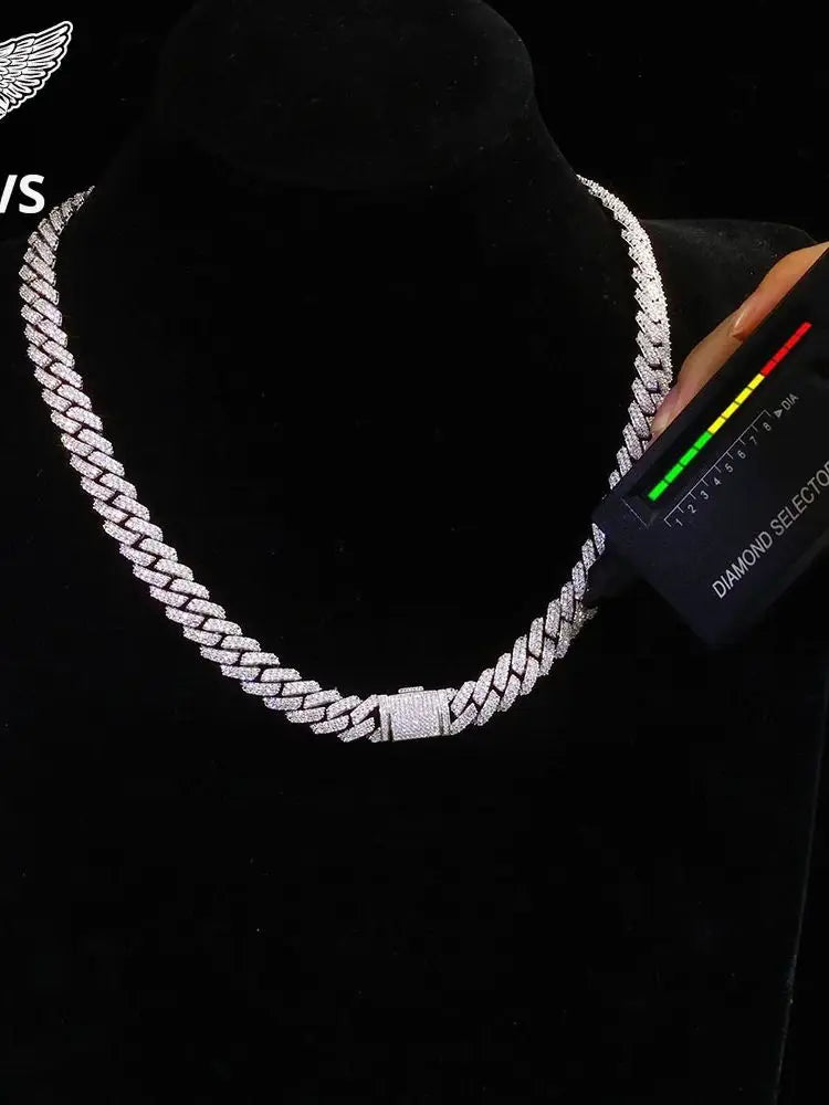 925 Silver 10mm 2 Rows Moissanite Cuban Link Chain Bling Iced Out Pass Diamond Tester VVS Sterling Silver VVS Necklace
