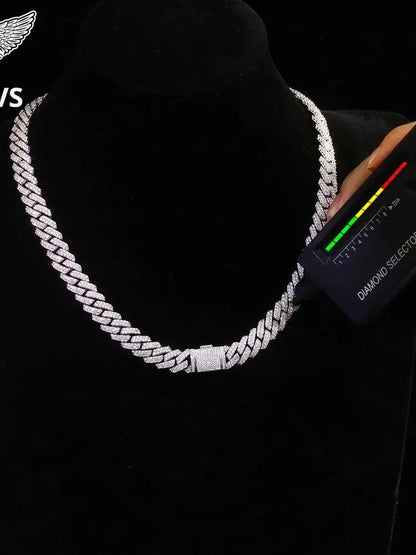 925 Silver 10mm 2 Rows Moissanite Cuban Link Chain Bling Iced Out Pass Diamond Tester VVS Sterling Silver VVS Necklace