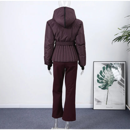 Fashion Hooded One-Piece Ski Jumpsuit Women Stand Collar Zipper High Waist Solid Windproof Outwear 2026 Winter Lady Skiwears New