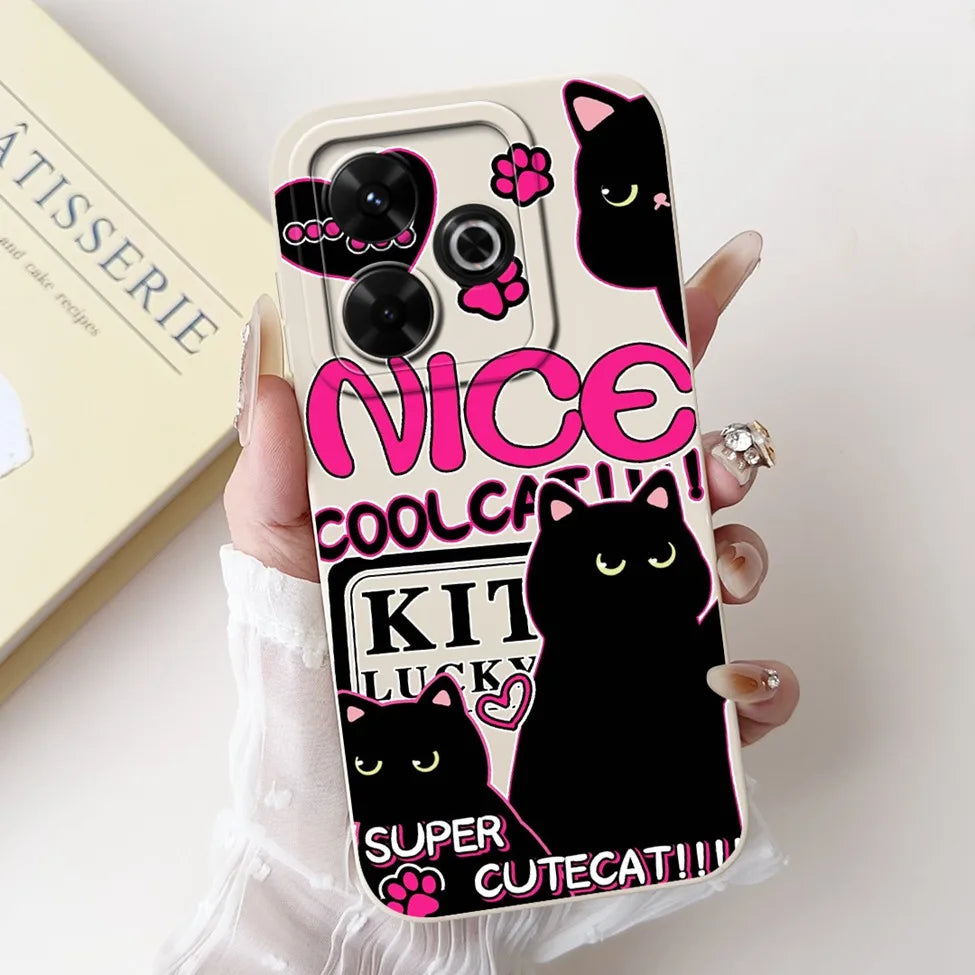 Casing For Redmi 13 Case 13 5G Cute Cat Fashion Luxury Flowers Silicone Shockproof Back Cover For Redmi 13 5G Phone Case Bumper