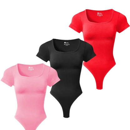 Women Plus Size Square Neck Short Sleeve Bodysuit Tummy Control Body Shaper Seamless Slimming Fashion Shapewear Jumpsuit