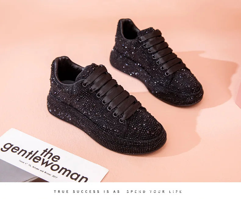 New Spring/Autumn Fashion Rhinestone Sparkling Low-Top Lace-up Casual Women's Shoes