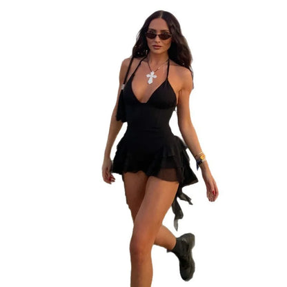 Women's Jumpsuits & Rompers Halter V Neck Backless Ruffle Mini Overalls for Women Elegant Bodysuit Clearance Woman Clothing