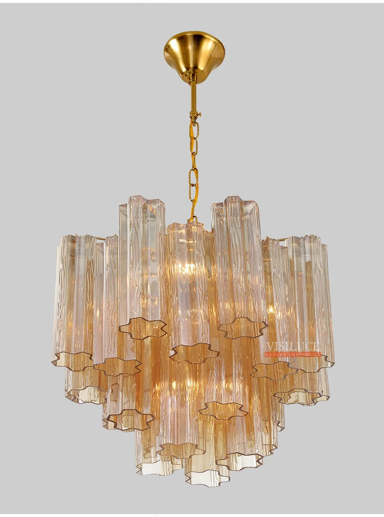 Round Murano Glass Ceiling Chandelier For Dining Living Room Bedroom Foyer Amber Glass Crystal Tube Hanging Chandelier Lights