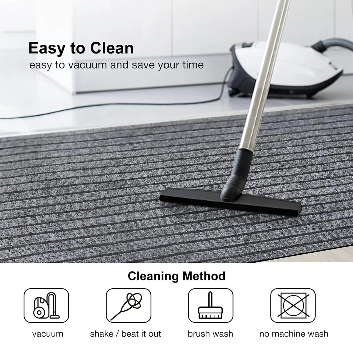 Striped carpets are slip-resistant and easy to clean, making them ideal for hallways, entryways, kitchens, and laundry rooms.