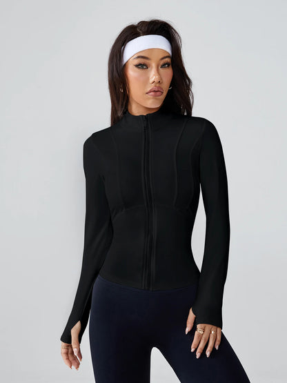 Women's Long-Sleeve Fitted Athletic Jacket for Spring & Fall - Ideal for Running, Gym Workouts & Yoga