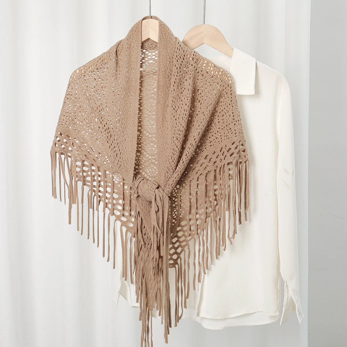 Knit Hollow Out Fake Collar Warm Tassel Shawl Scarf Fashion Pullover Lightweight Solid Knitted Large Scarfs Women Muffler Wrap