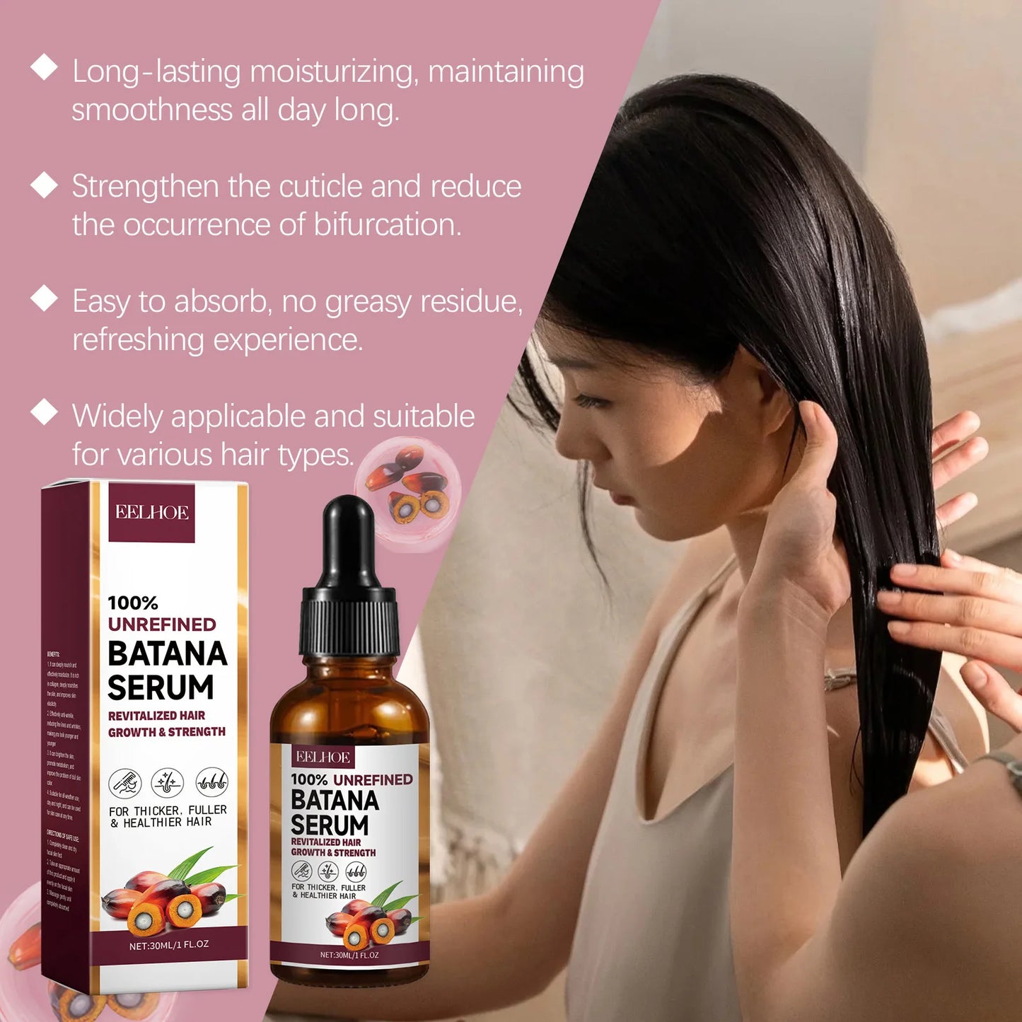 EELHOE Natural Batana Oil Deep Moisturizing Smooth Thick Hair Growth Shampoo and Conditioner for Damaged Hair Keratin Treatment