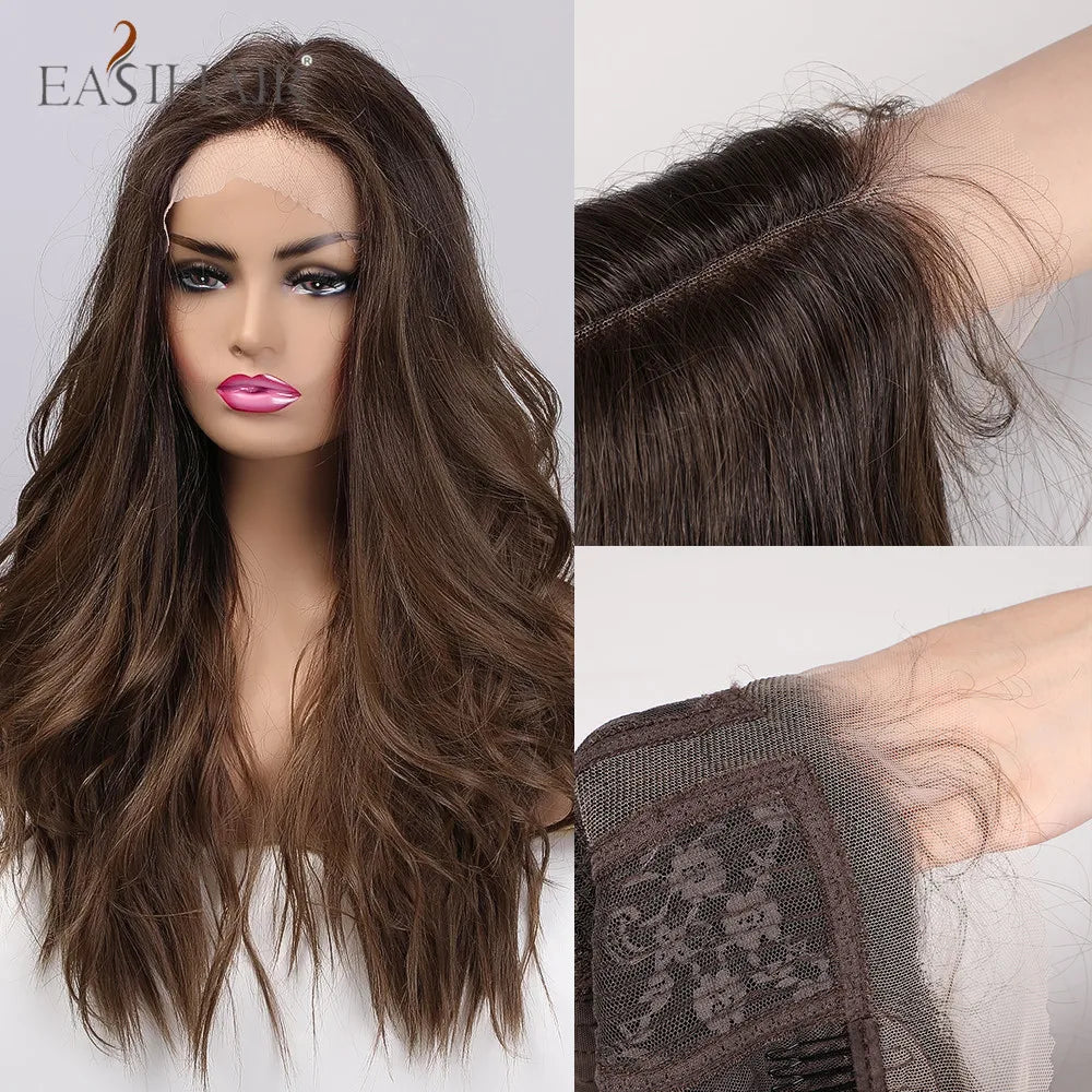 EASIHAIR Lace Front Hair Wigs Brown Long Straight Synthetic Lace Wigs for Black Women Daily Cosplay Party Heat Resistant Fibers