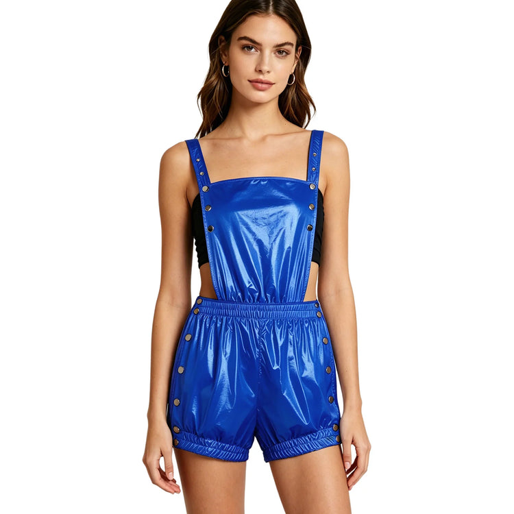 Funny Backless Overalls Rompers for Women Waterproof Tear Away Unitard Press Buttons Ruffled Trims Bodysuit for Nightclub Party