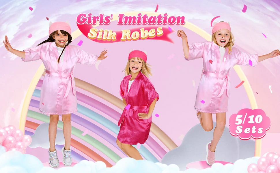 5 Pack Spa Robes for Party Sleepover Slumber Birthday Party Squad Robes DIY Silk Satin Bathrobes with Headband
