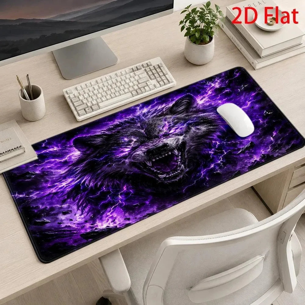 Wild Purple Lightning Wolf Mouse Pad, Mythical Fantasy Game Mouse Pad, Dark Gothic Design Style tapis de souris pc accessories