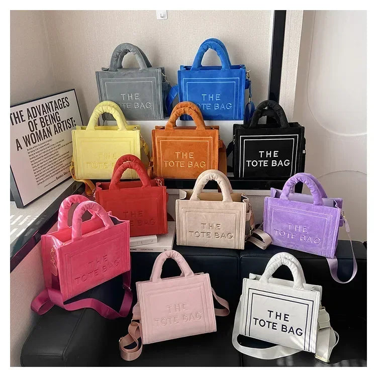 Female Square Tote Crossbody Bag Aesthetic Velour Elegant Letter Print Ladies Shoulder Bags Top Handle Women's Charisma Handbags