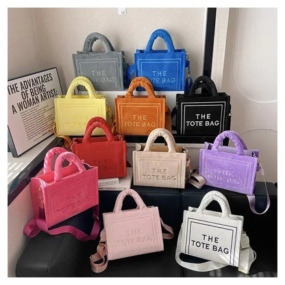 Female Square Tote Crossbody Bag Aesthetic Velour Elegant Letter Print Ladies Shoulder Bags Top Handle Women's Charisma Handbags