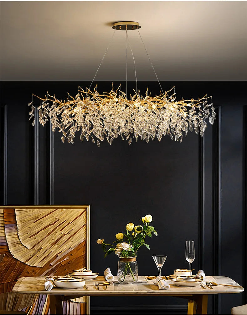 Modern Dining Room Branch Pendant Lights Lustre Crystal Led Hanging Lamp Post Luxury G9 Suspend Lamp Gold Droplight Fixtures