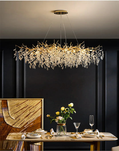 Modern Dining Room Branch Pendant Lights Lustre Crystal Led Hanging Lamp Post Luxury G9 Suspend Lamp Gold Droplight Fixtures