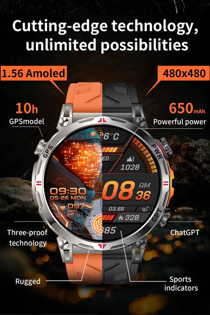 Men KC93 Smart Watch 1.56inch AMOLED GPS Positioning Outdoors Sports Fitness Tracker Bluetooth Calling Large Battery Smartwatch