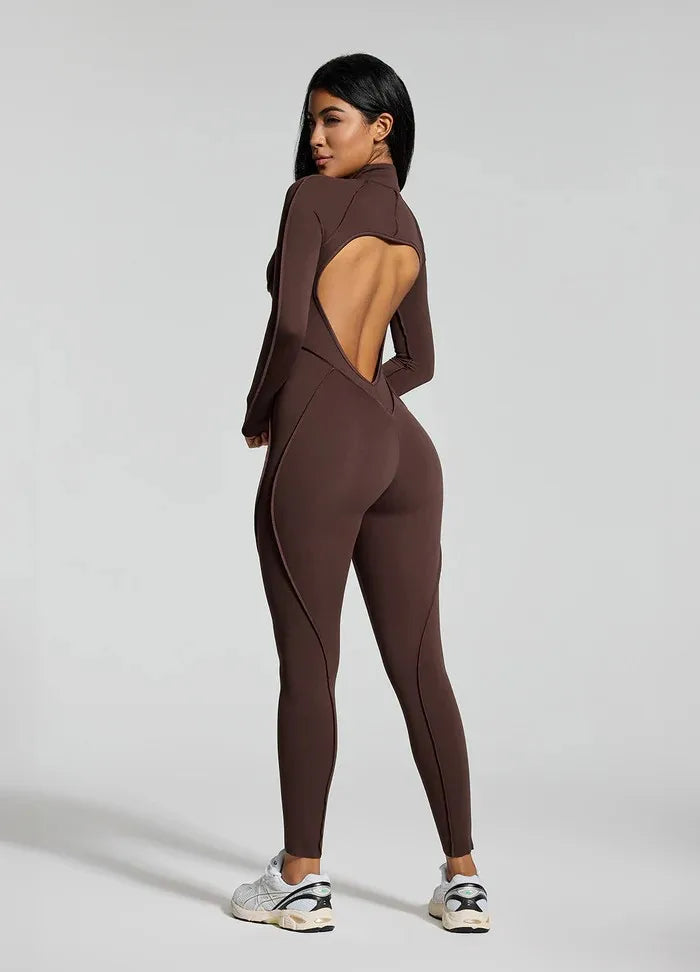 FUBEIKE Women's Yoga Set Fashion Sexy Slim Fit Long Sleeve Zipper Sports Gym Workout Legging Bodysuits Outdoor Activewear