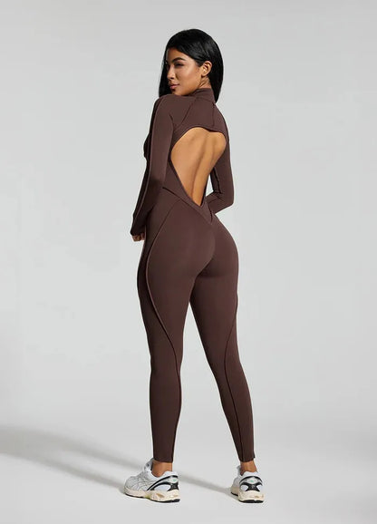 FUBEIKE Women's Yoga Set Fashion Sexy Slim Fit Long Sleeve Zipper Sports Gym Workout Legging Bodysuits Outdoor Activewear