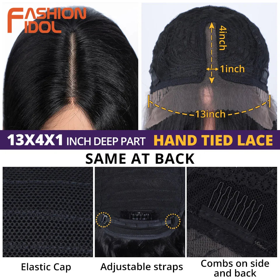 FASHION IDOL 26inch/65cm Straight Hair Lace Front Wigs Synthetic Hair Ombre Blonde Brown Hair Wigs Cosplay Heat Resistant Fiber