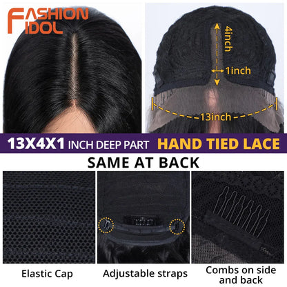 FASHION IDOL 26inch/65cm Straight Hair Lace Front Wigs Synthetic Hair Ombre Blonde Brown Hair Wigs Cosplay Heat Resistant Fiber