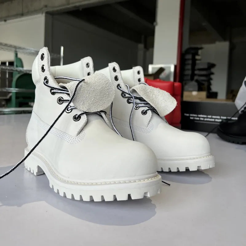 British Style Male Winter Comfortable Cow Suede Leather Round Toe Cross Tied Ankle Boots Solid Color Mid Heel Men Warm Footwear