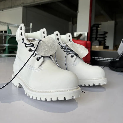 British Style Male Winter Comfortable Cow Suede Leather Round Toe Cross Tied Ankle Boots Solid Color Mid Heel Men Warm Footwear