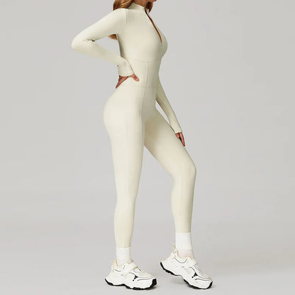 Winter Warm Fleece Sports Jumpsuits Fitness Suits Women's Sportswear Zipper Long Sleeves Tops One-Piece Dance Bodysuit Female