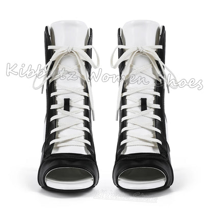 Ankle Sandal Boots Sneaker Patchwork Lace-Up Leather Open Toe Thin Heels Women Shoes Fashion Luxury Elegant Concise Sexy Newest