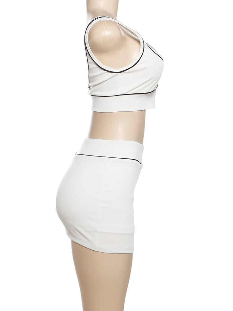 kliou Summer Matching 2 Piece Set Women Stripe Panelled Square Neck Camis+High Waist Slim Skirts Female Coordinate Active Outfit