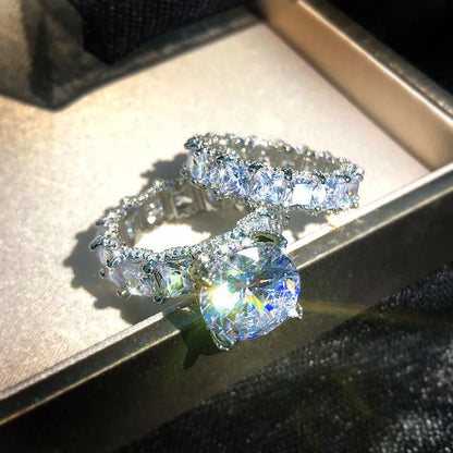 2pcs Bridal Set Elegant rings for Women 925 Sliver Wedding Engagement fashion Jewelry With Full Shiny Zircon female ring