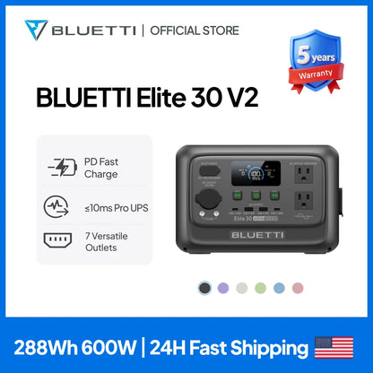 【Renew】BLUETTI Elite 30 V2 Portable Power Station 288Wh 600W Peak Large Capacity Solar Generator For Outdoor Camping Home Emerge