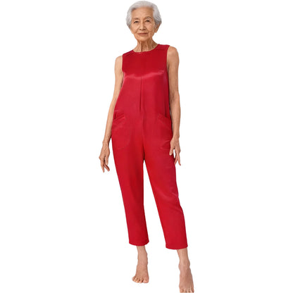 Women's Elderly Anti-Strip Adaptive Jumpsuit Back Legs Zip Long Sleeve Long Pants Nursing Rompers for Special Needs Disabilities