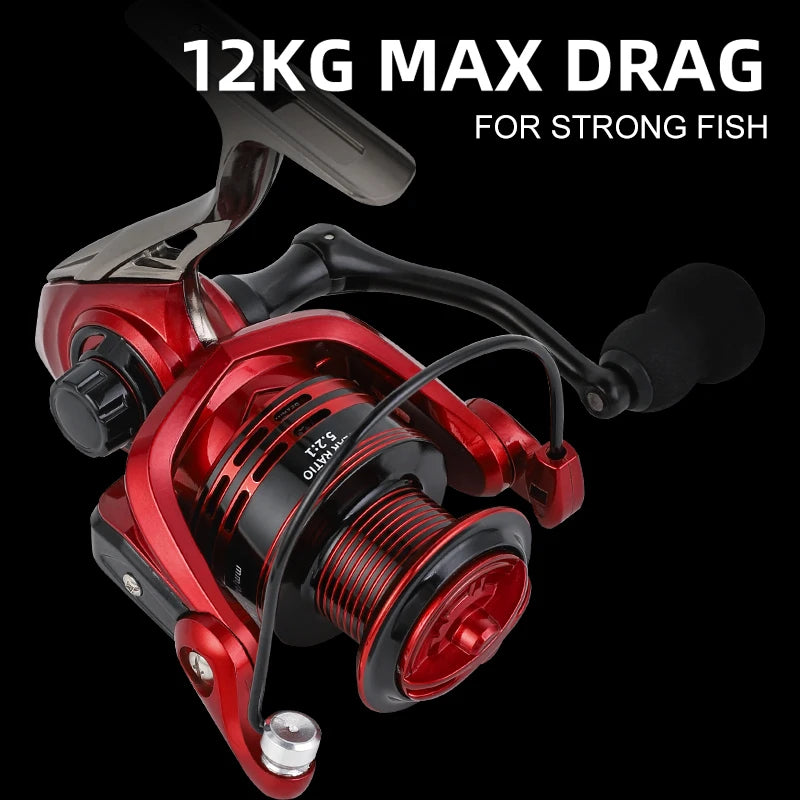 BILLINGS Metal Fishing Reel Spinning 5.2:1 Freshwater Saltwater Spinning Reel Max Drag 12KG 1000-7000 Series Fishing Reel