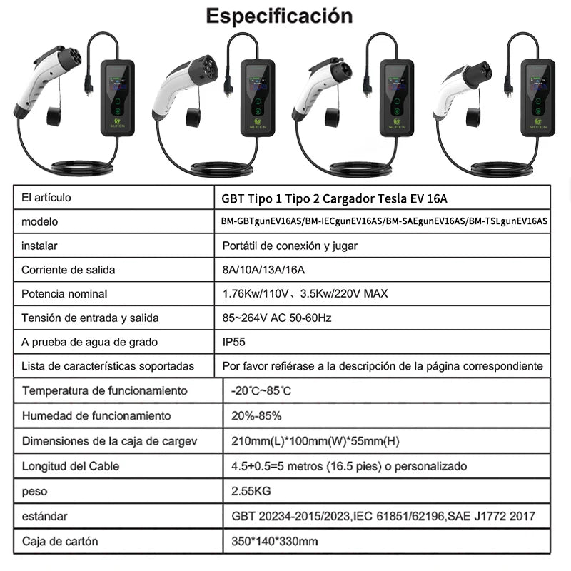 WUFEN Portable Type 2 Charger 110V US NEMA 5-15P Plug Max 3.5kw Type2 EV Charger 16A 1Phase Charging Plug For IEC 62196 Vehicle