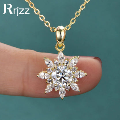 Rrjzz 1CT 6.5MM Moissanite Necklace for Women D Color Round Cut Lab Imitation Diamond 14K Gold Plated Pendant Necklace Jewelry