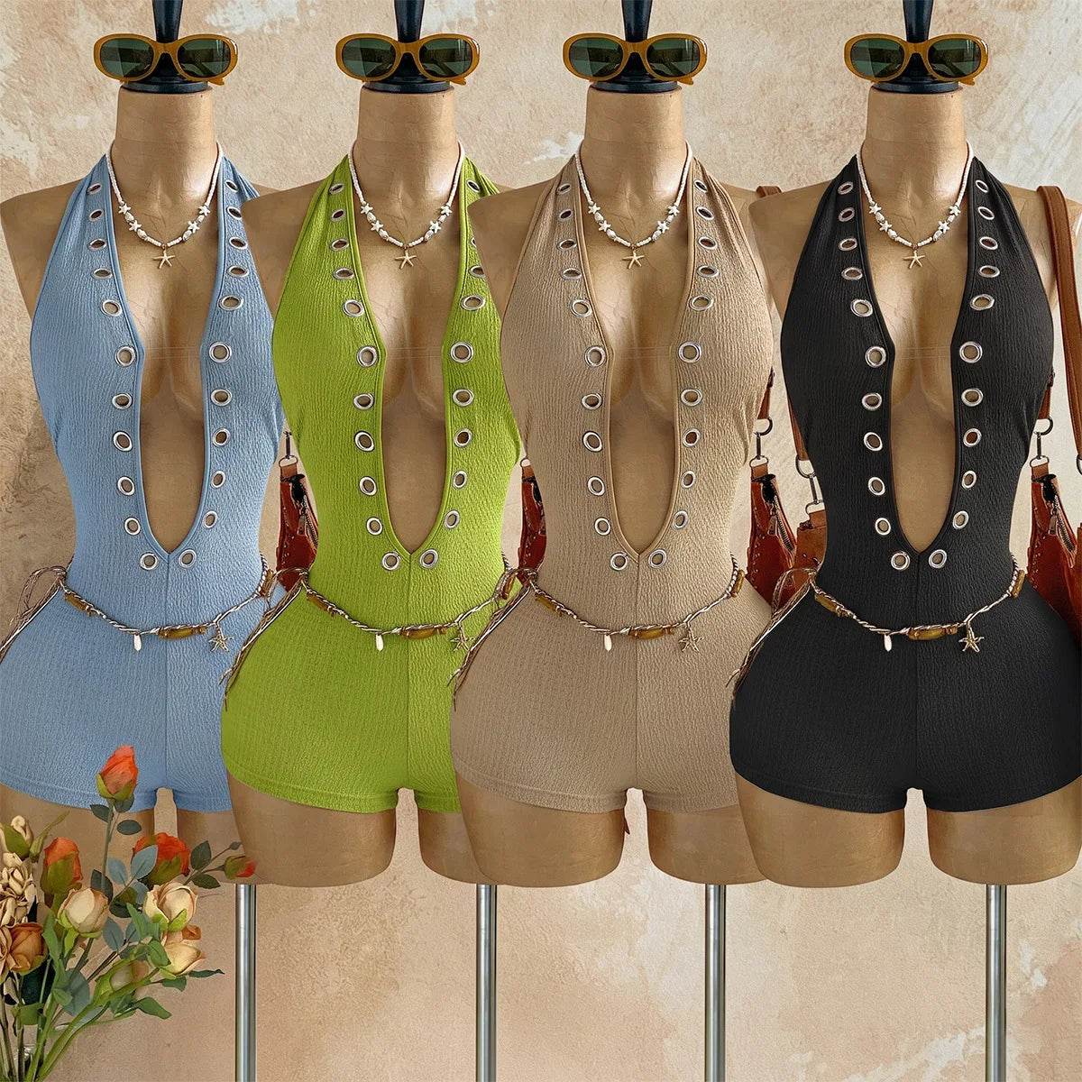 Sexy Halter Jumpsuits 2026 Summer Fashion Clothes Women One Piece Elegant Luxury Bodycon Club Party V Neck Jumpsuits